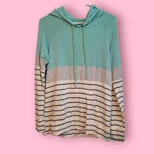 Market & Spruce Teal Hooded Knit Top
